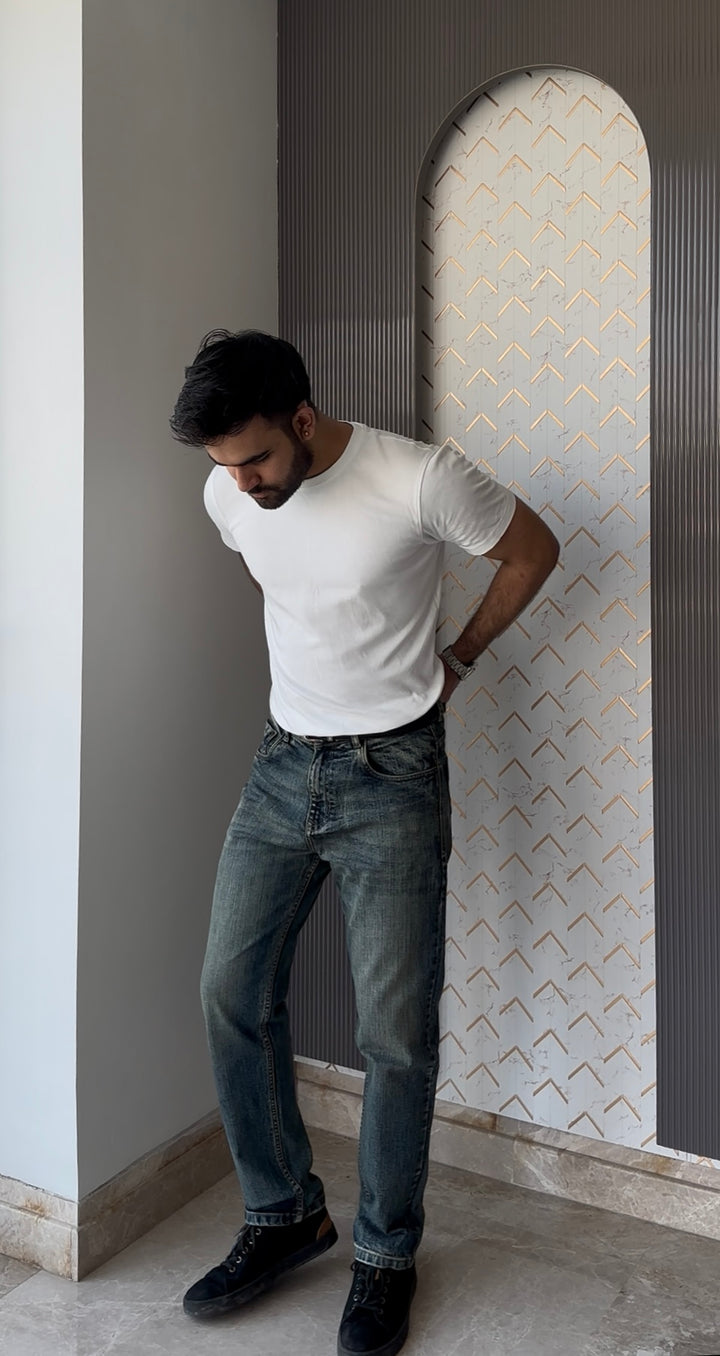Vintage Grey Tailored Fit Denim Jeans For Men