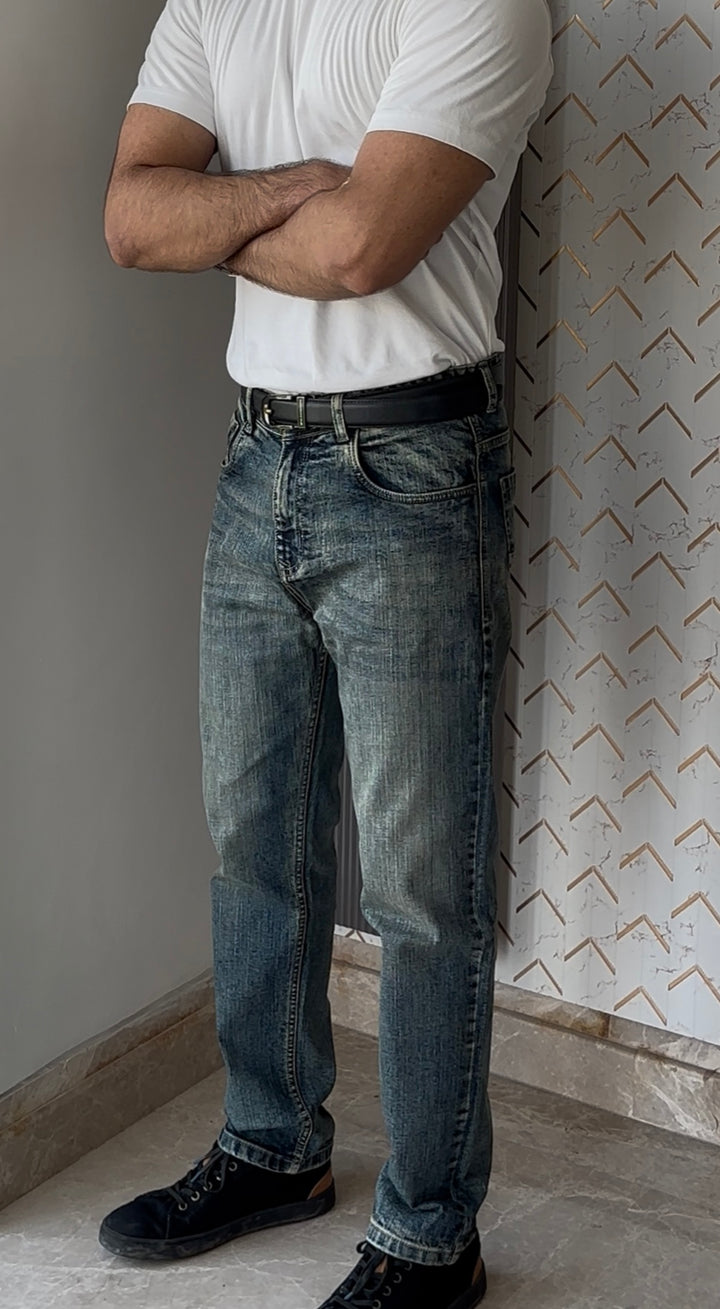 Vintage Grey Tailored Fit Denim Jeans For Men