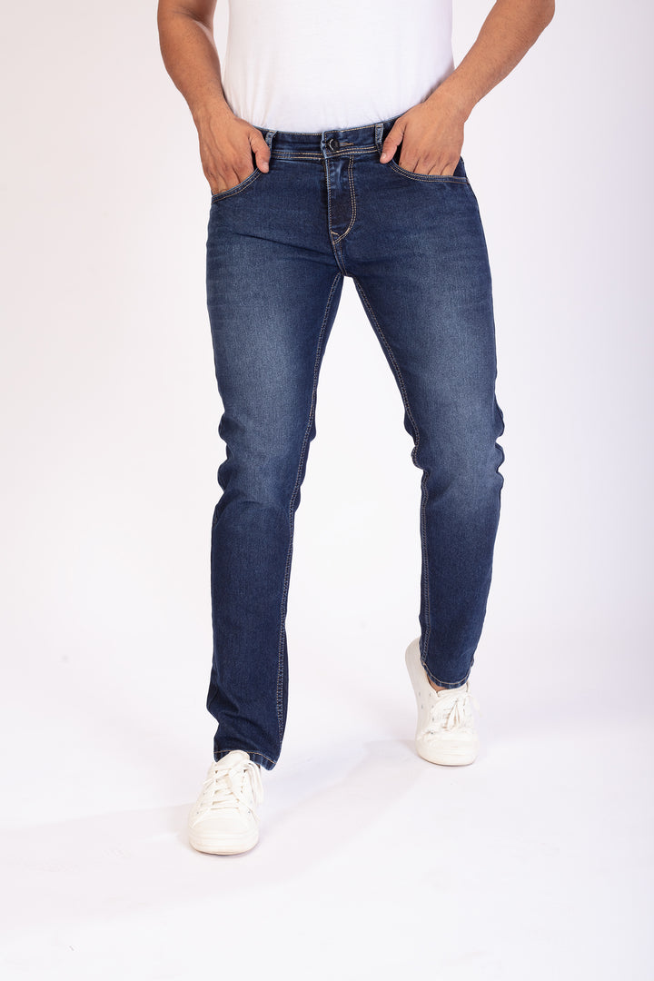 Mid Blue Stretch Slim Fit Denim Jeans For Men