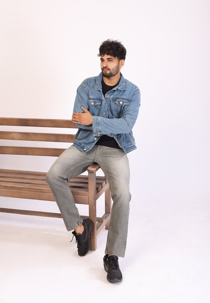 Light Olive Tailored Fit Denim Jeans For Men