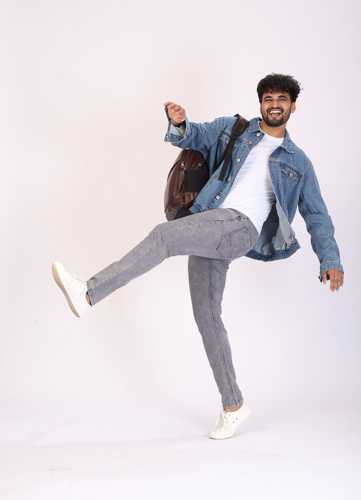 Ash Grey Stretch Slim Fit Denim Jeans For Men