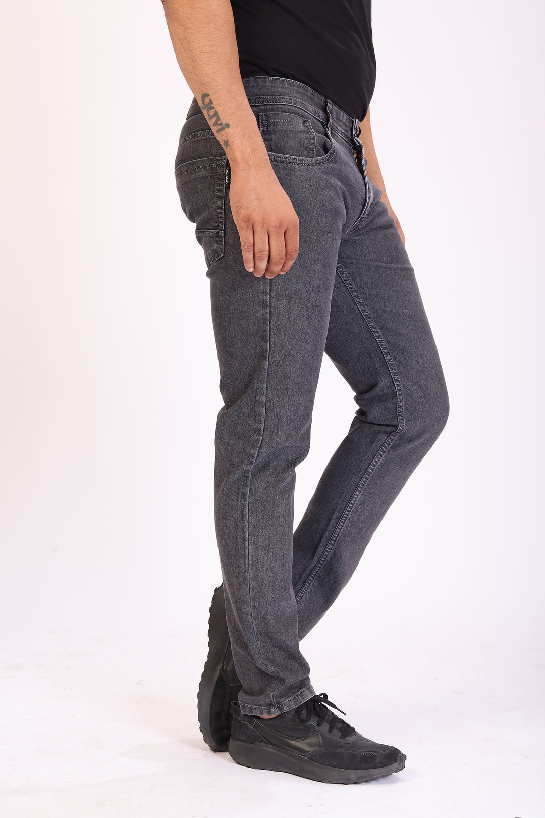 Charcol Grey Stretch Slim Fit Denim Jeans For Men