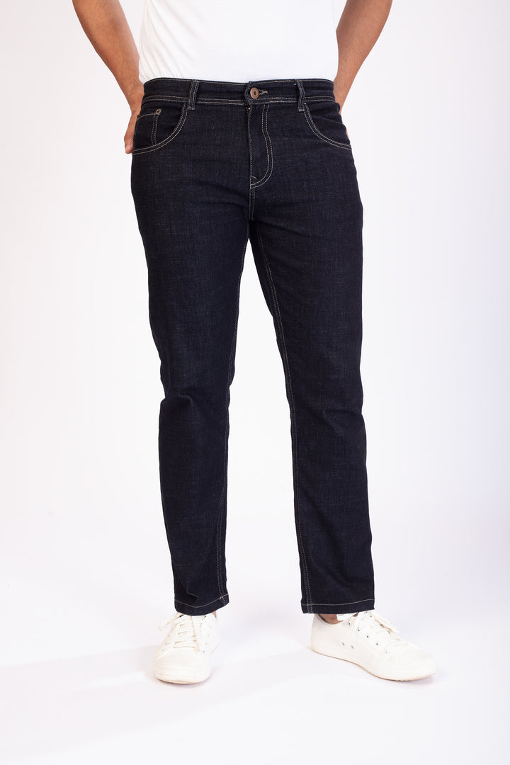 Blue Raw Wash Tailored Fit Denim Jeans For Men