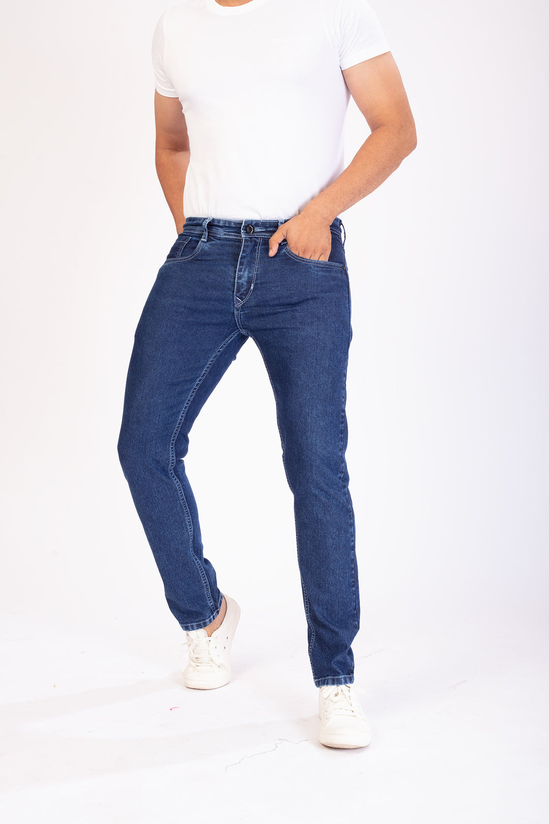 Navy Blue Stretch Slim Fit Denim Jeans For Men