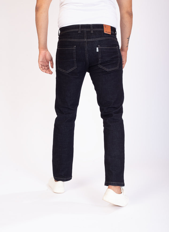 Blue Raw Wash Tailored Fit Denim Jeans For Men