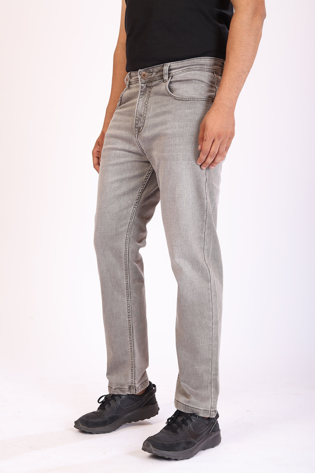 Light Beige Tailored Fit Denim Jeans For Men