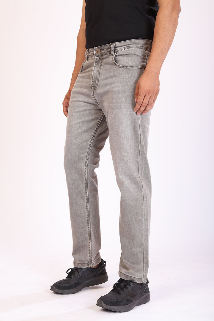 Light Beige Tailored Fit Denim Jeans For Men