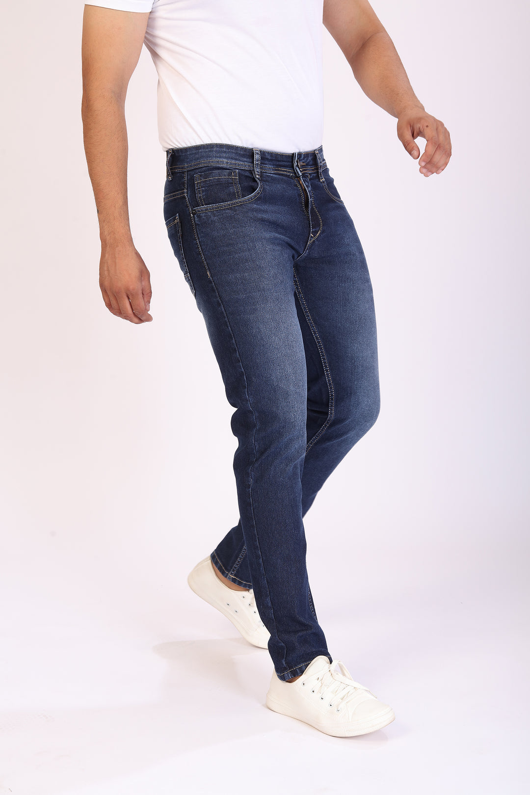 Mid Blue Stretch Slim Fit Denim Jeans For Men
