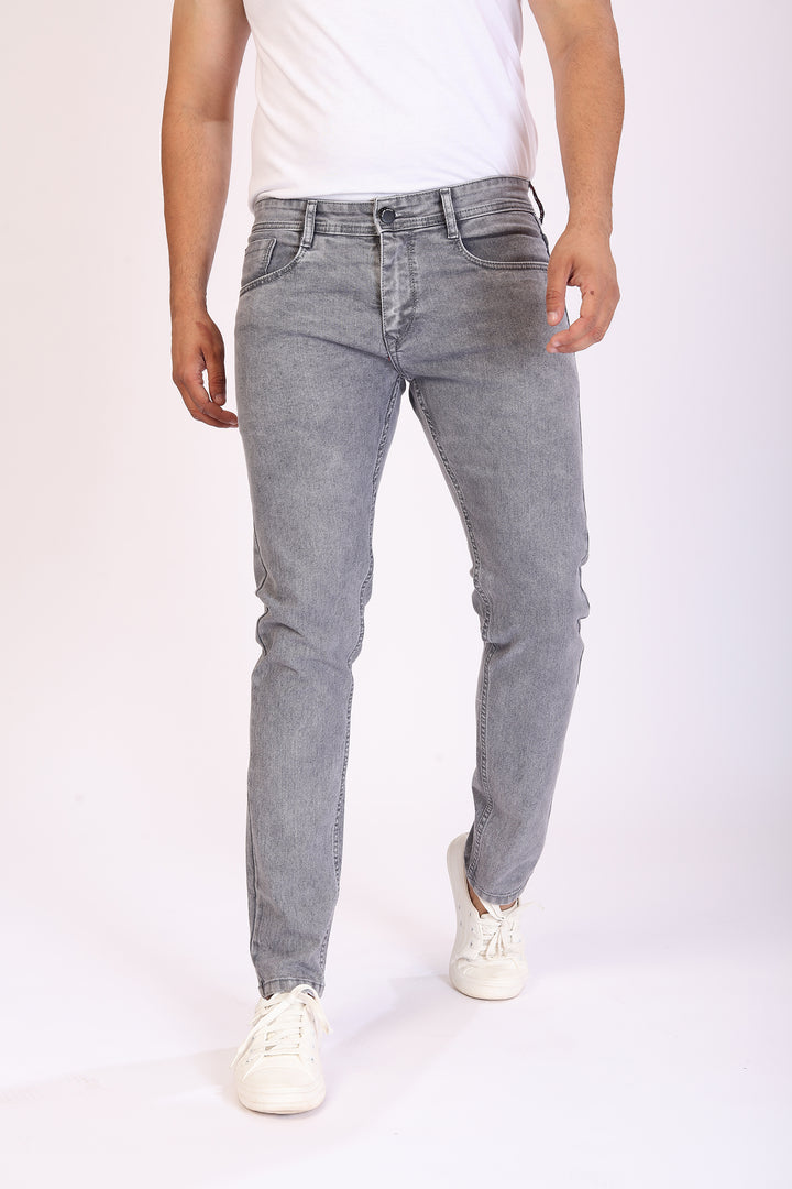 Ash Grey Stretch Slim Fit Denim Jeans For Men