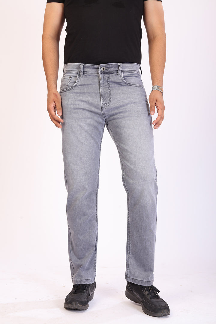 Silver Grey Tailored Fit Denim Jeans For Men