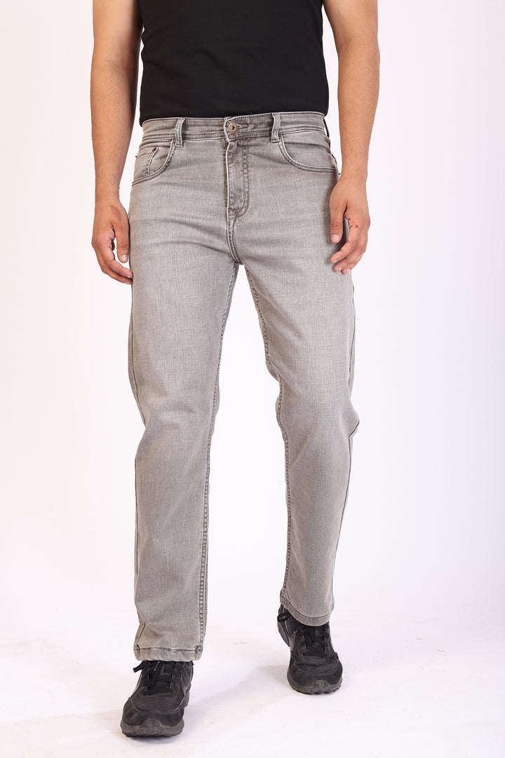 Light Beige Tailored Fit Denim Jeans For Men