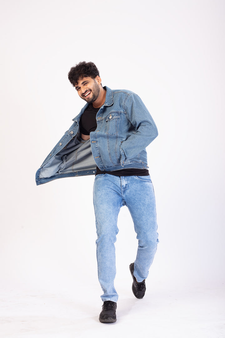 Sky Blue Stretch Slim Fit Denim Jeans For Men