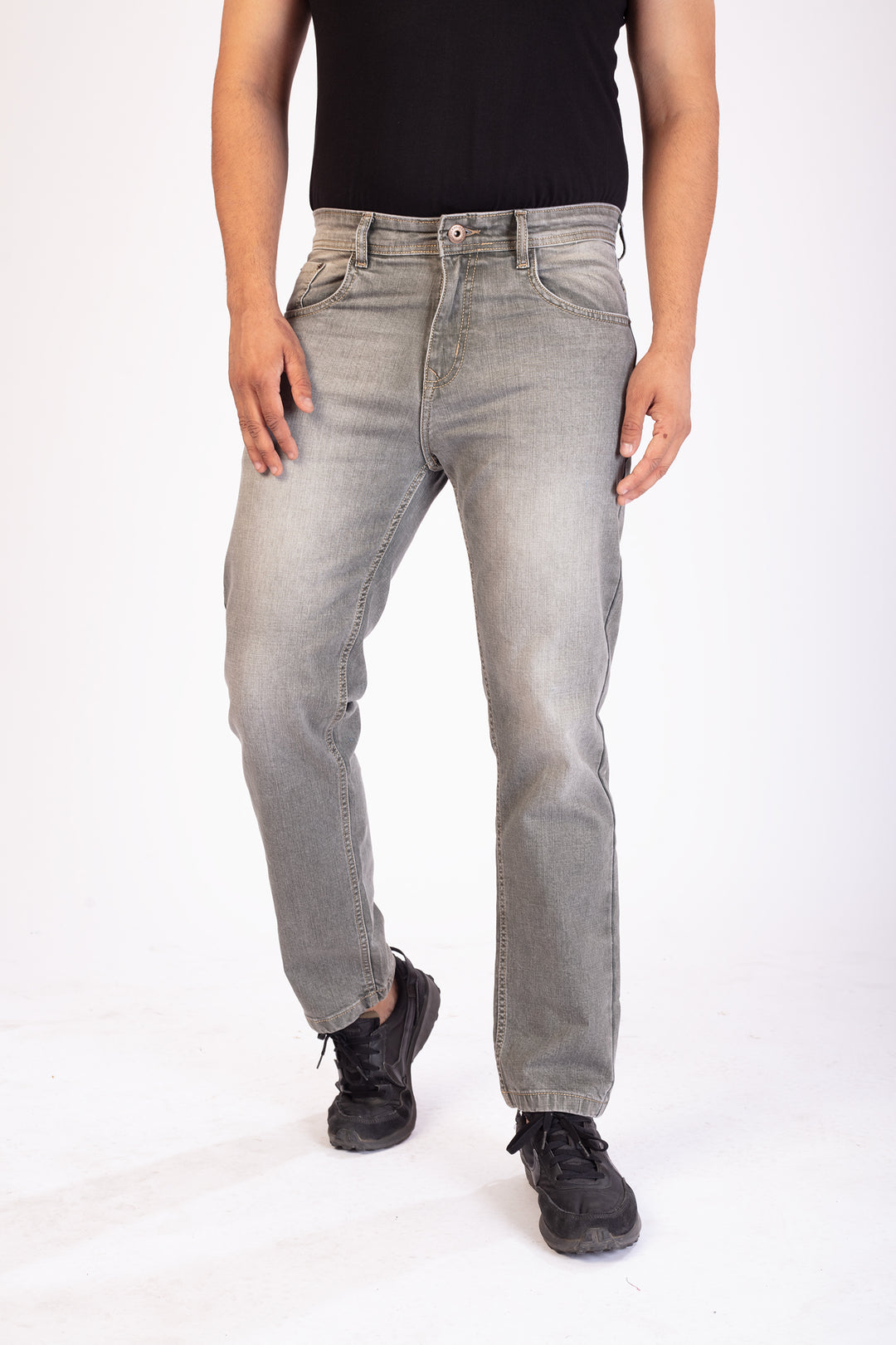 Light Olive Tailored Fit Denim Jeans For Men
