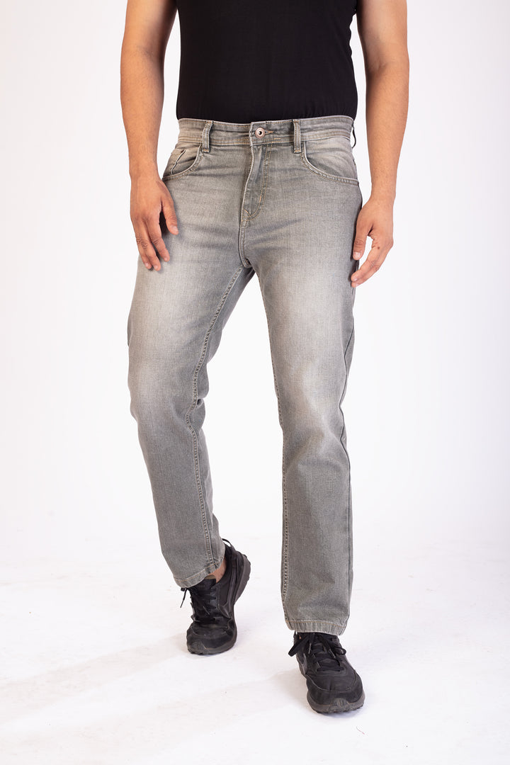 Light Olive Tailored Fit Denim Jeans For Men