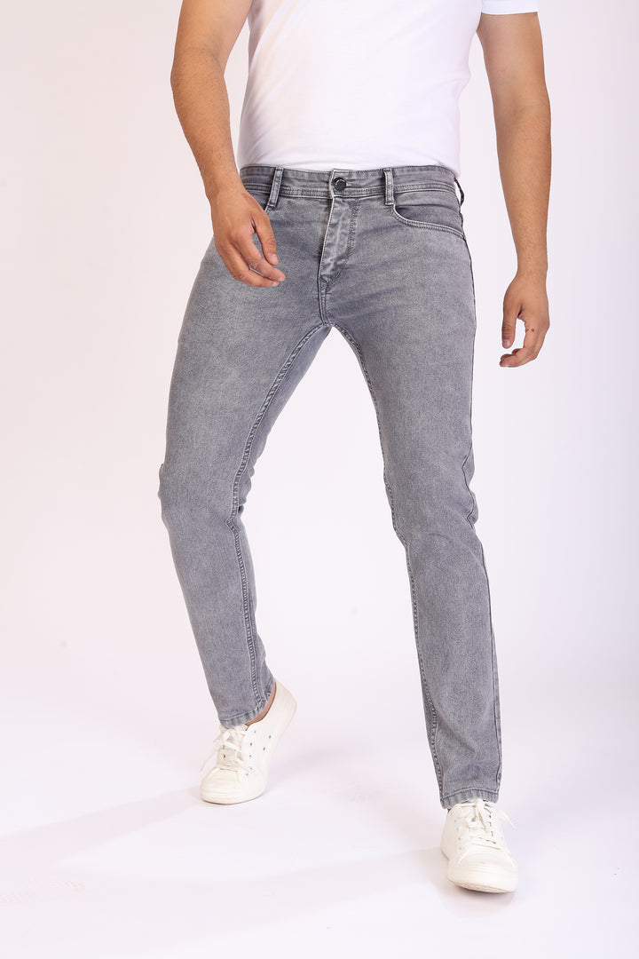 Ash Grey Stretch Slim Fit Denim Jeans For Men