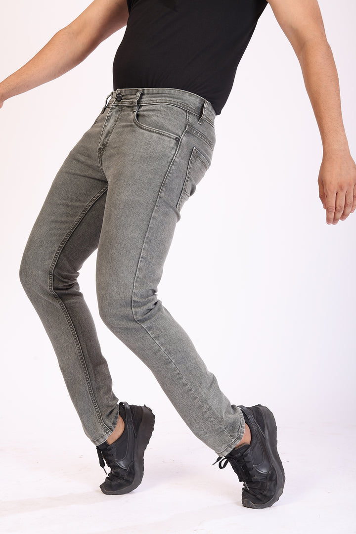 Olive Stretch Slim Fit Denim Jeans For Men