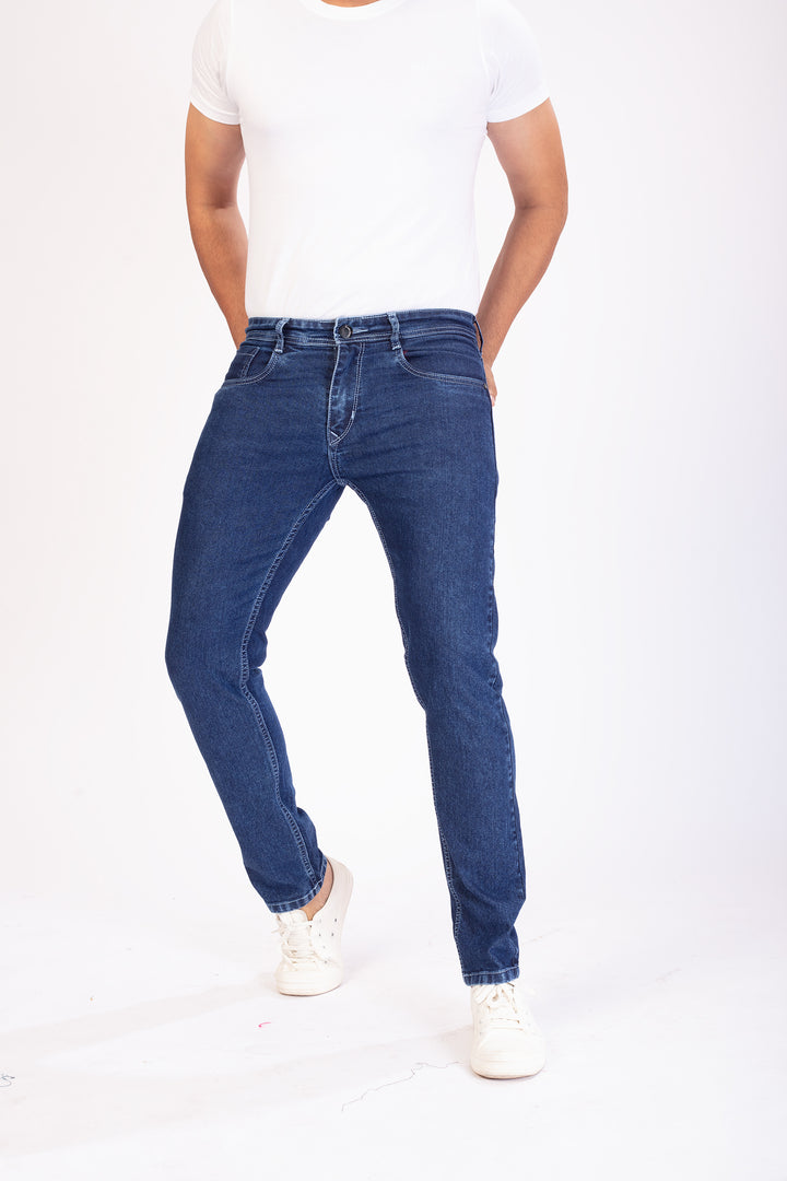 Navy Blue Stretch Slim Fit Denim Jeans For Men