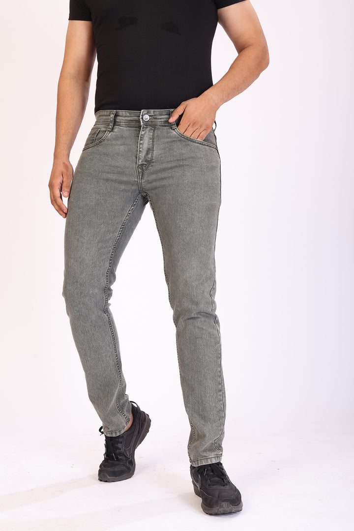 Olive Stretch Slim Fit Denim Jeans For Men