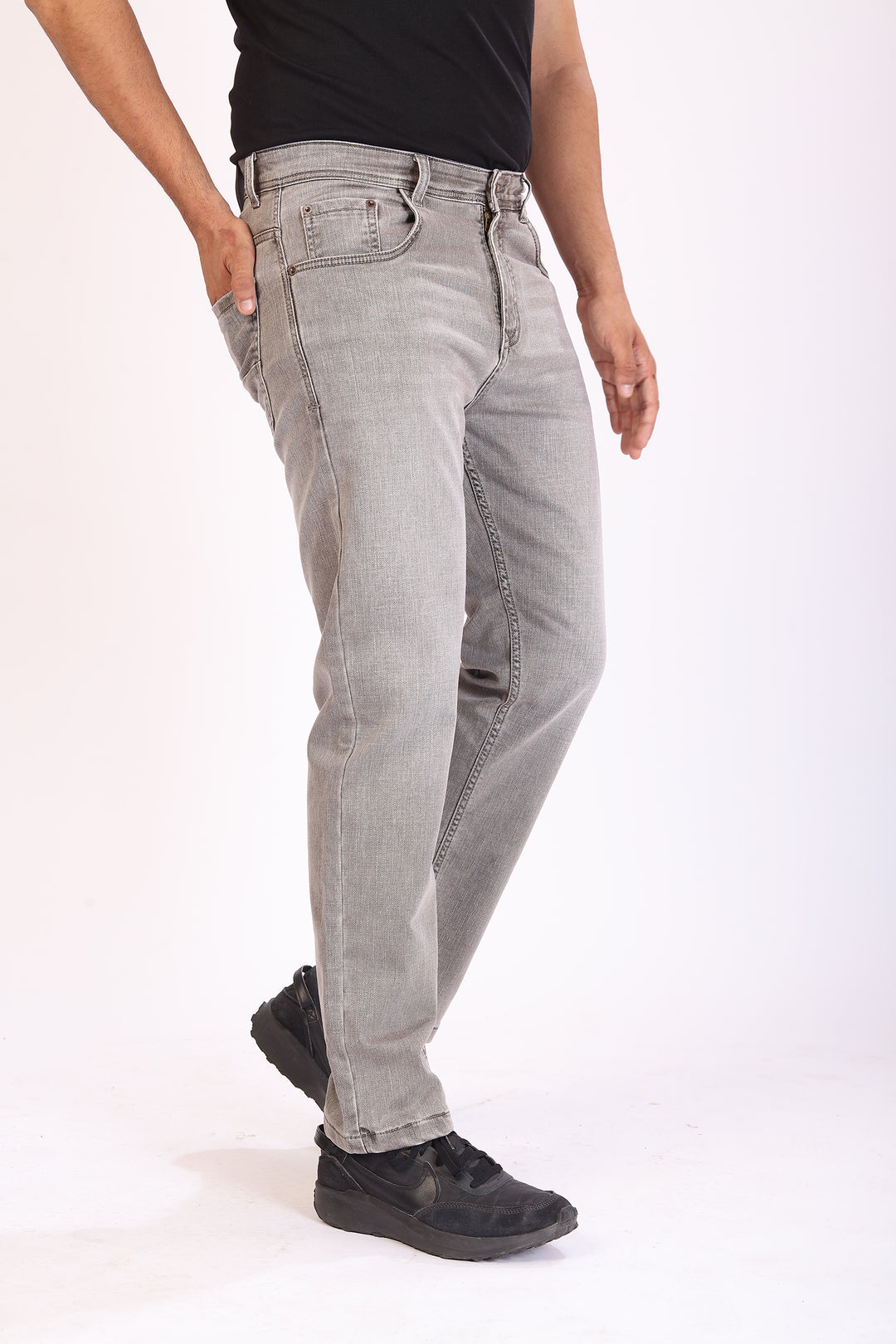 Light Beige Tailored Fit Denim Jeans For Men
