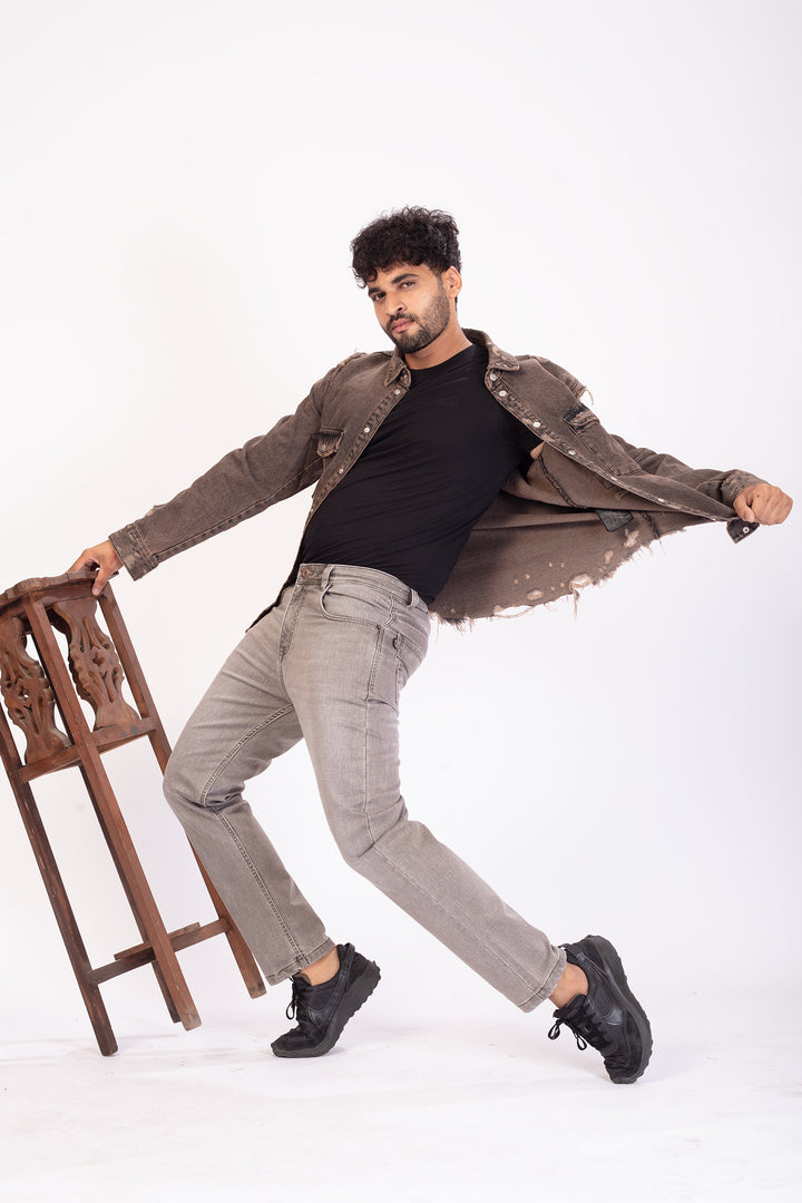 Dusty Brown Tailored Fit Denim Jeans For Men