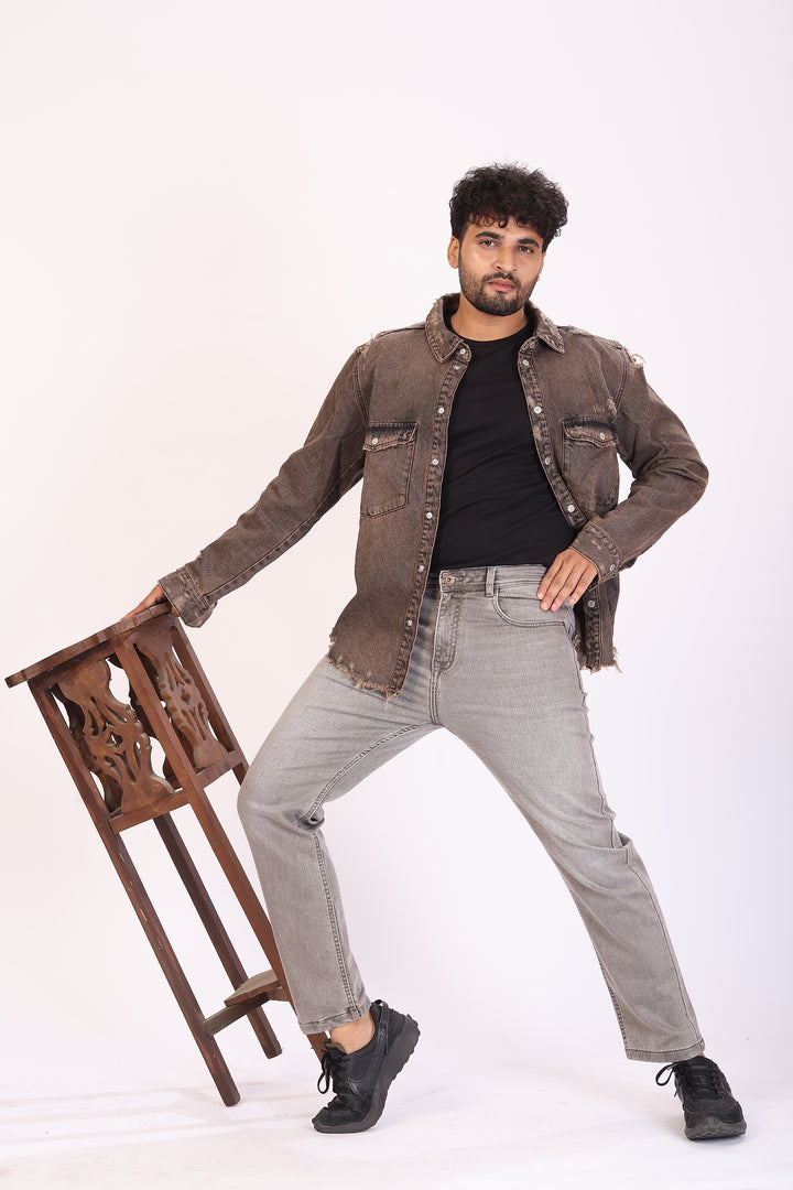 Light Beige Tailored Fit Denim Jeans For Men