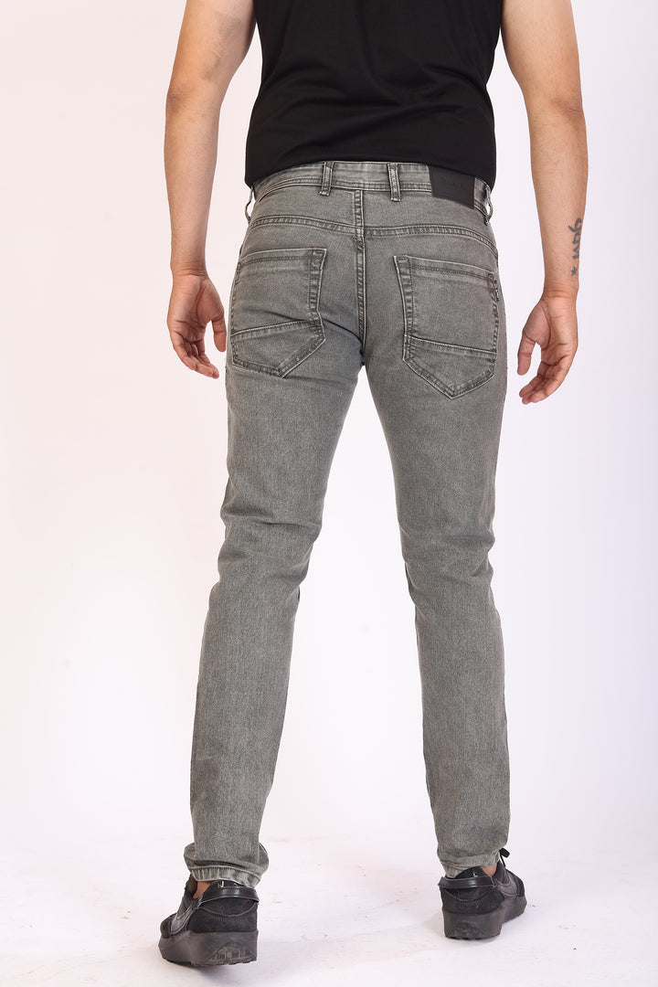 Olive Stretch Slim Fit Denim Jeans For Men