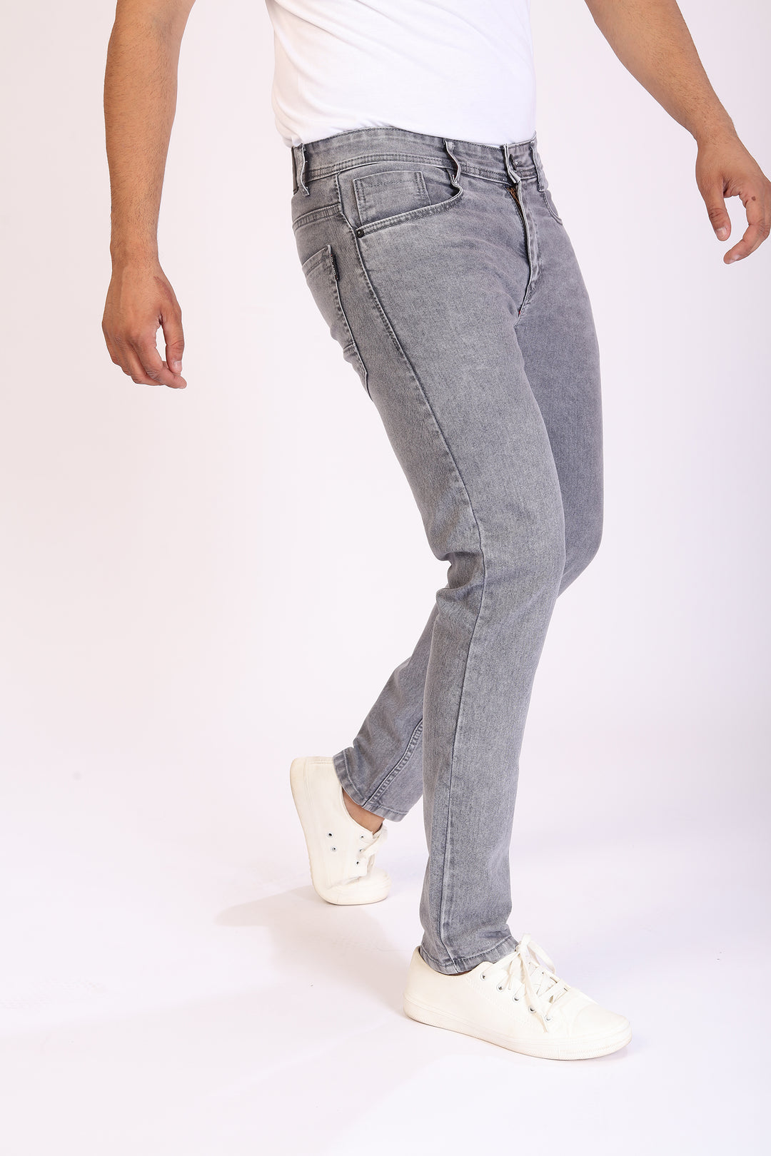 Ash Grey Stretch Slim Fit Denim Jeans For Men
