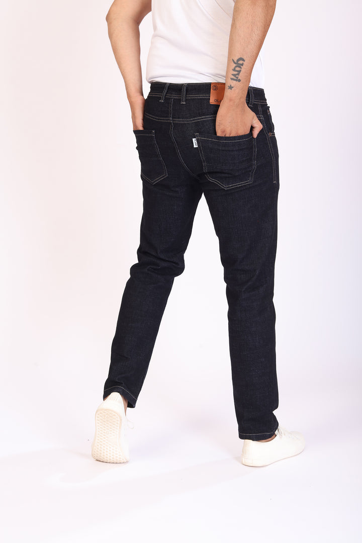 Blue Raw Wash Tailored Fit Denim Jeans For Men