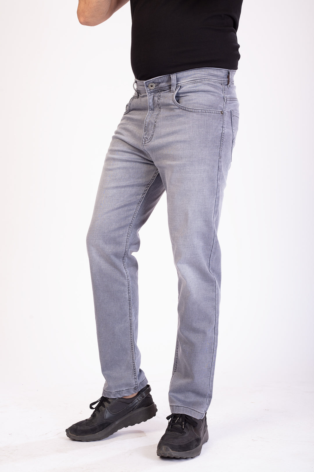 Silver Grey Tailored Fit Denim Jeans For Men