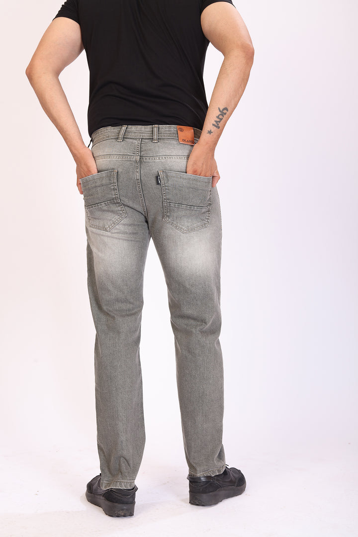Light Olive Tailored Fit Denim Jeans For Men