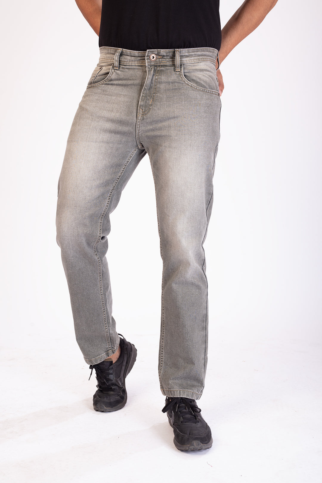 Light Olive Tailored Fit Denim Jeans For Men