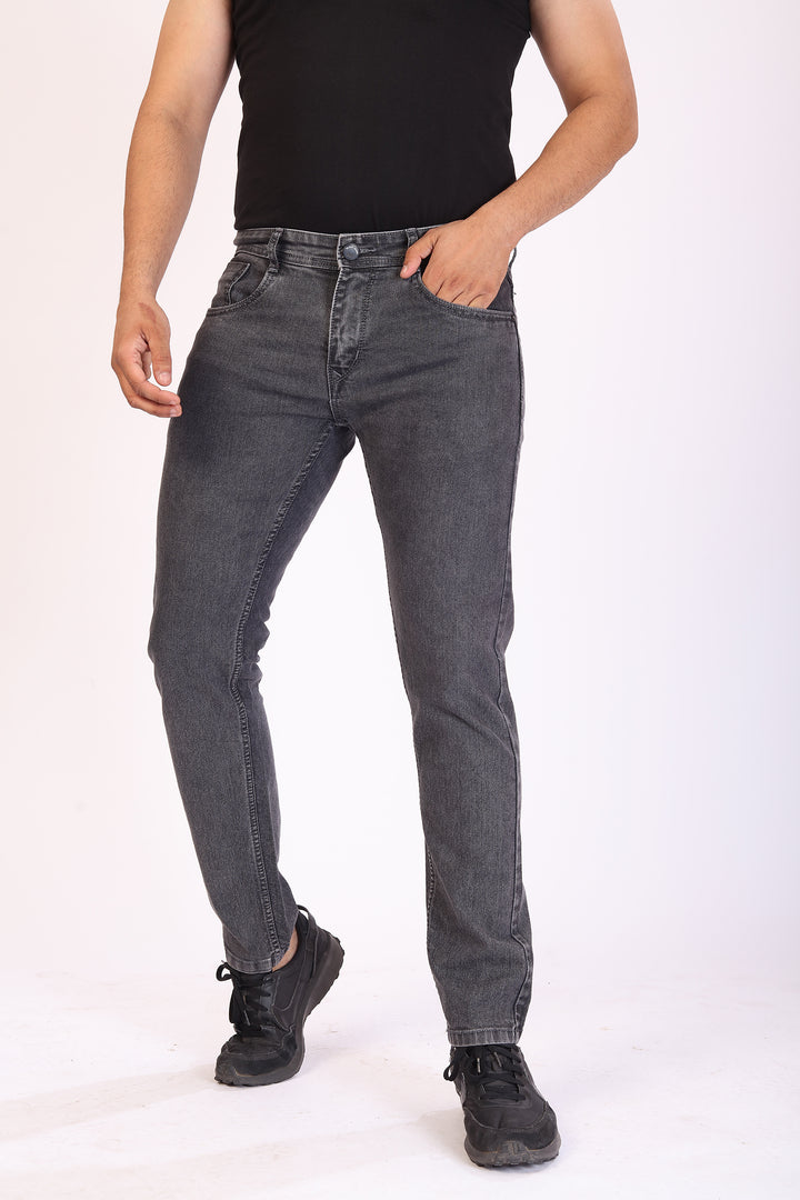 Charcol Grey Stretch Slim Fit Denim Jeans For Men