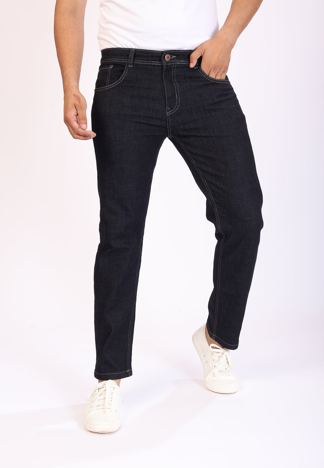 Blue Raw Wash Tailored Fit Denim Jeans For Men