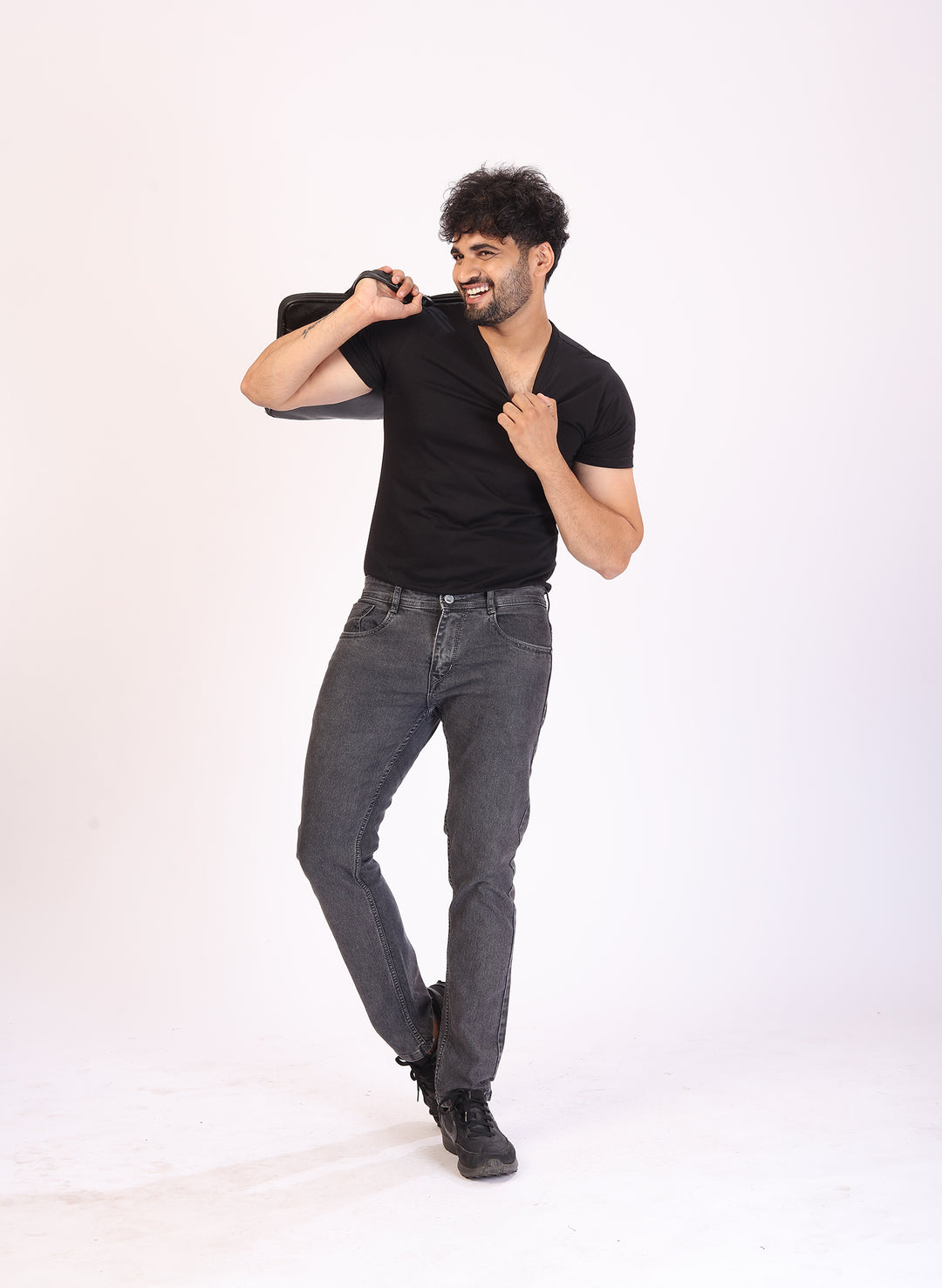Charcol Grey Stretch Slim Fit Denim Jeans For Men