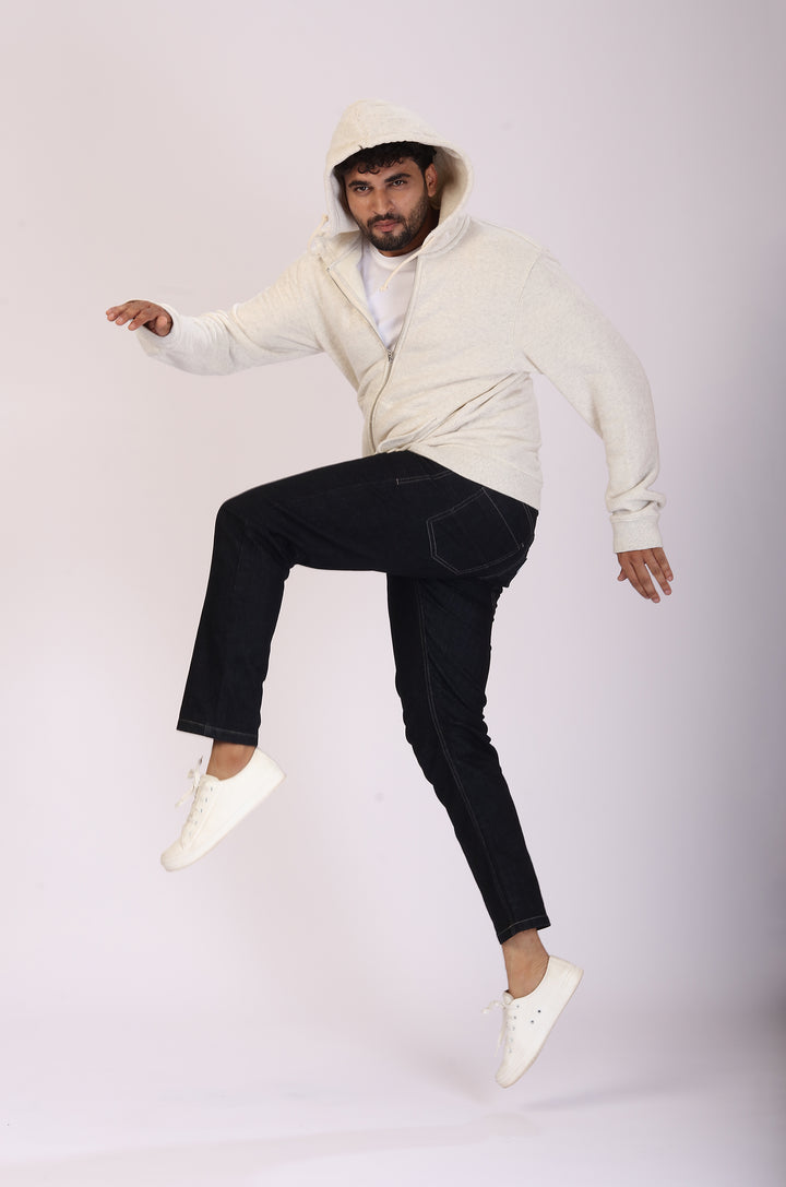 Blue Raw Wash Tailored Fit Denim Jeans For Men