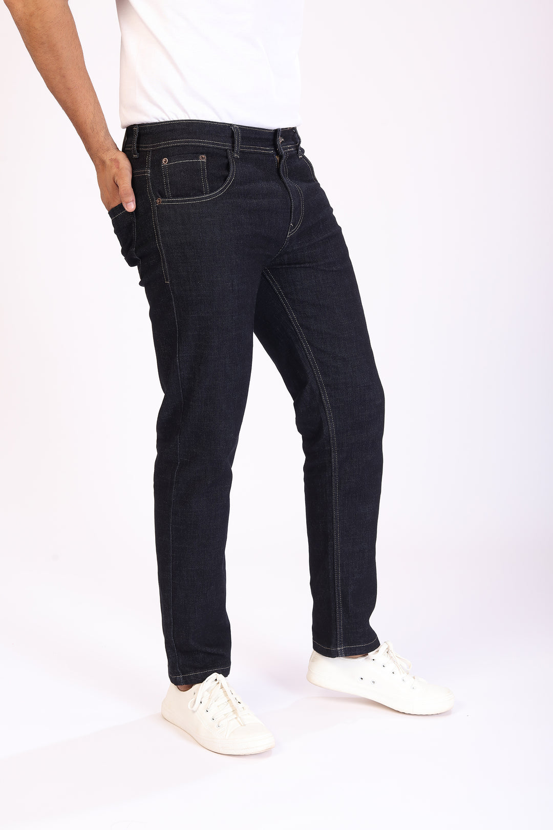 Blue Raw Wash Tailored Fit Denim Jeans For Men