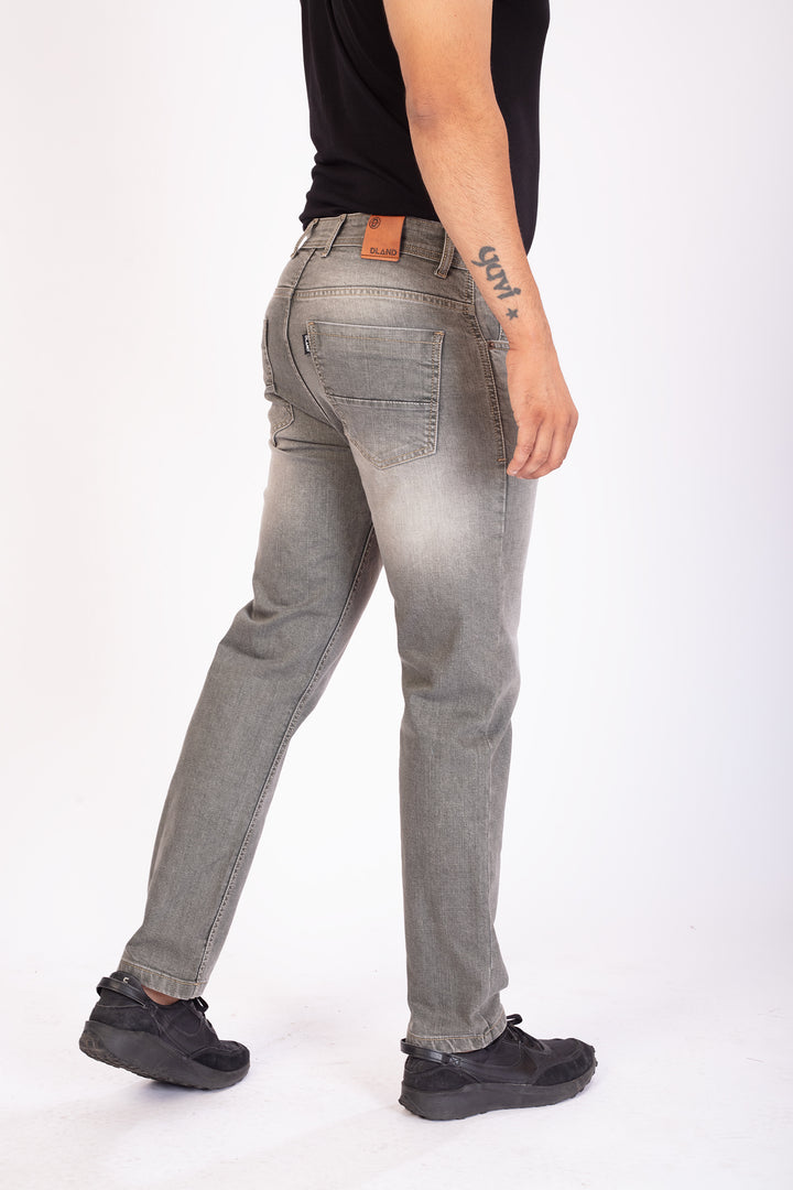 Light Olive Tailored Fit Denim Jeans For Men