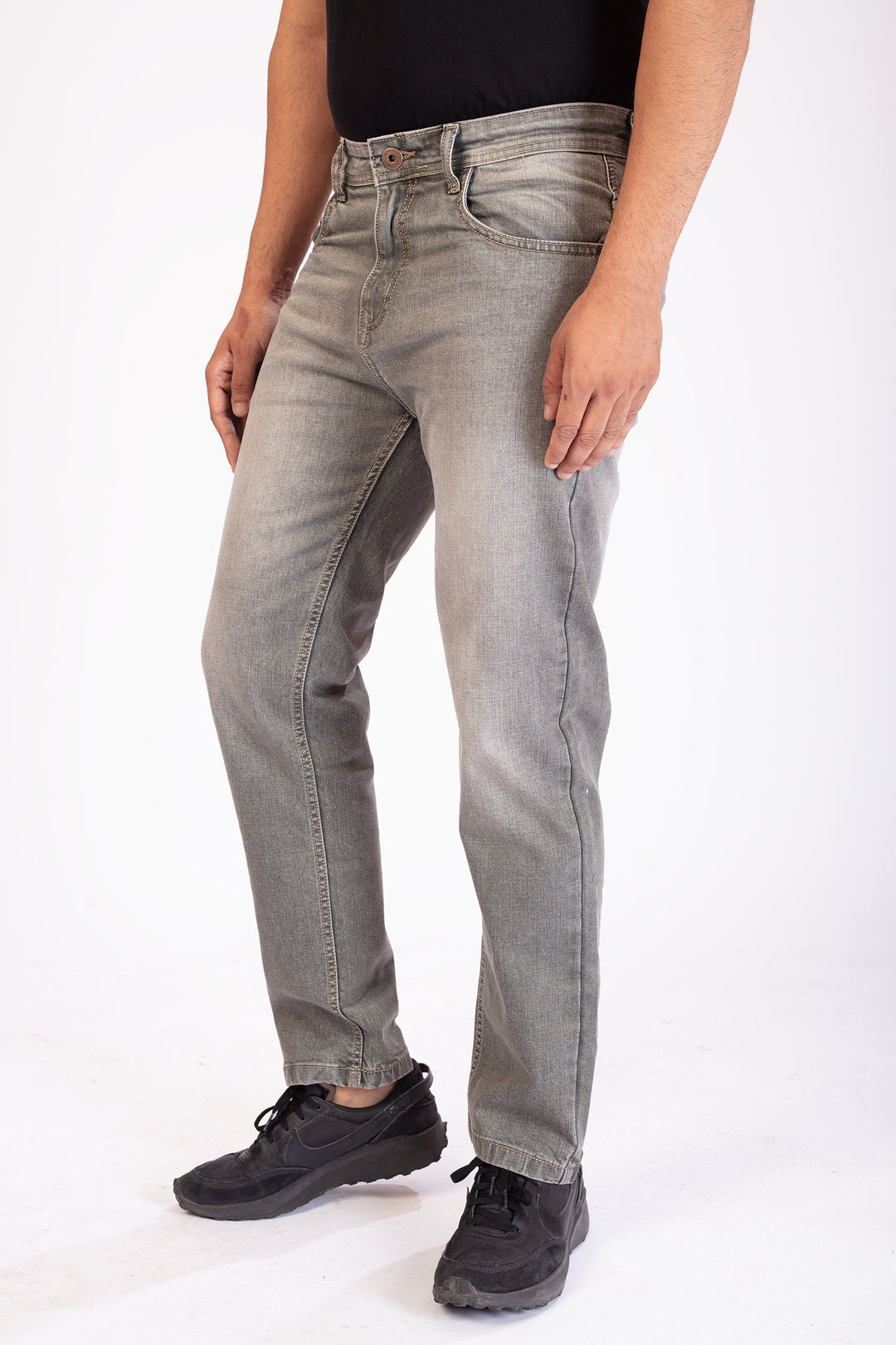 Light Olive Tailored Fit Denim Jeans For Men