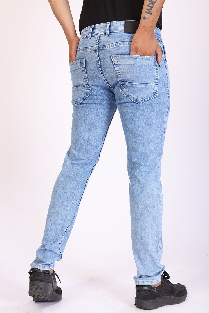 Sky Blue Stretch Slim Fit Denim Jeans For Men
